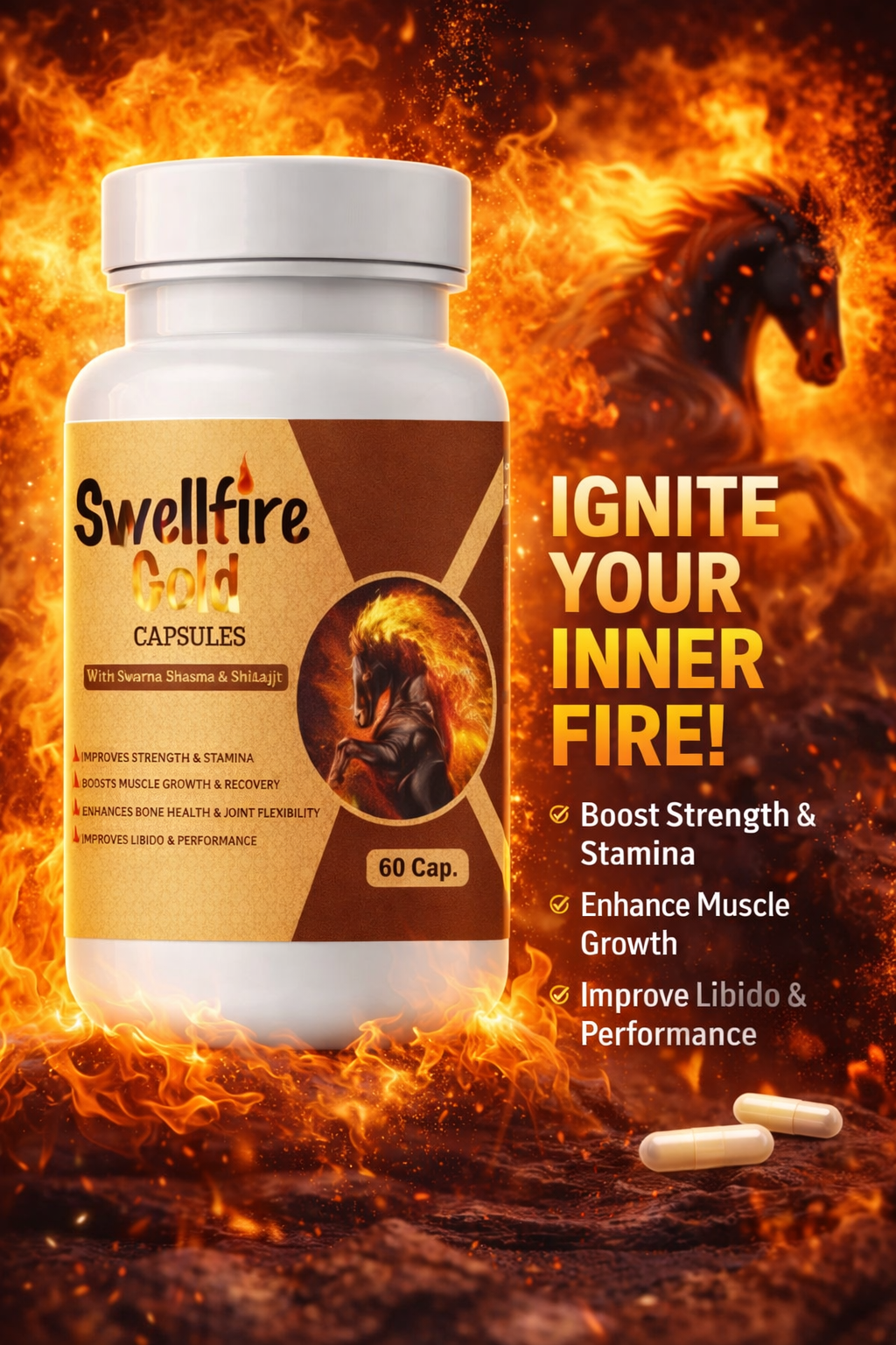 Swellfire gold capsules with swarn bhasam and shilajit