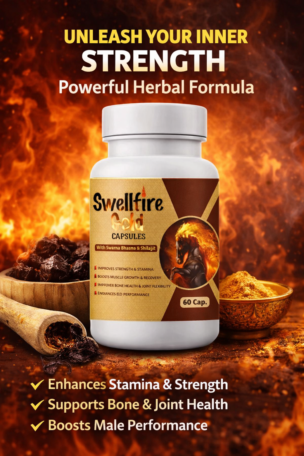 Swellfire gold capsules with swarn bhasam and shilajit